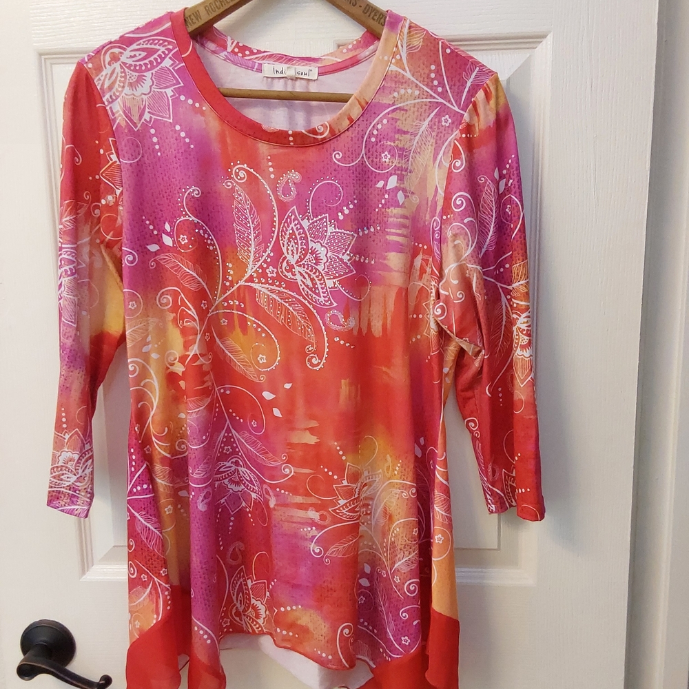 Valerie Bertinelli Pink and Orange Floral Tunic